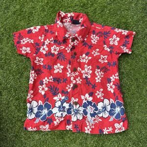 Vtg Cherokee Hawaiian Toddler Shirt Size 3T Button Up Hibiscus Flowers Beach Red